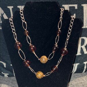 Robert Rose Silver and Brown Double Strand Necklace